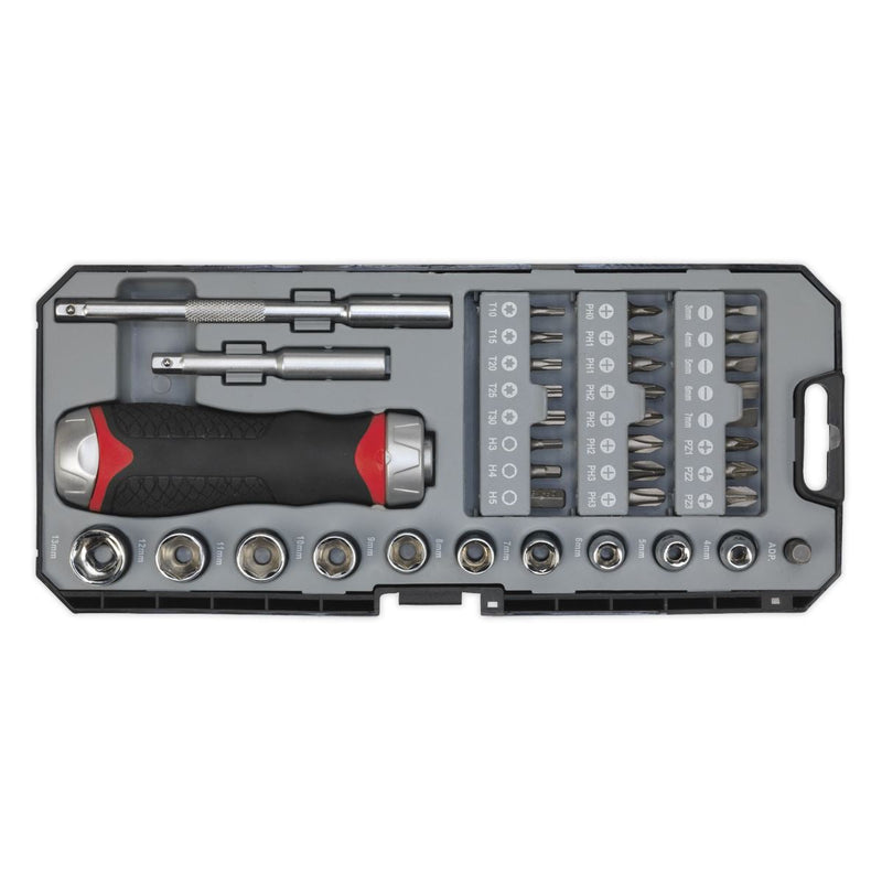Sealey Fine Tooth Ratchet Screwdriver Socket & Bit Set 38pc AK64905 Sealey - Dynamic Drive