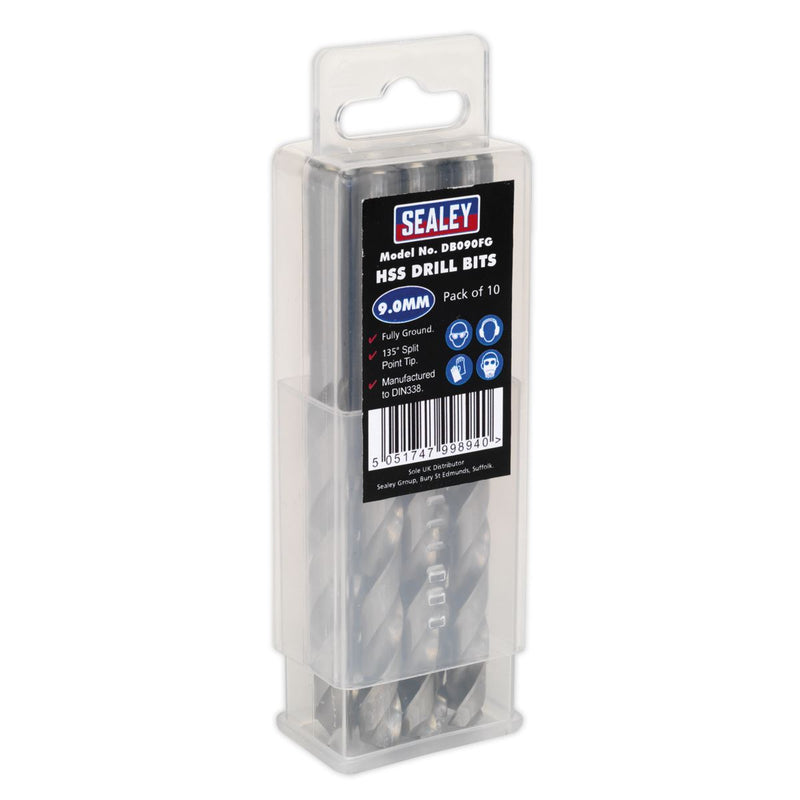 Sealey HSS Fully Ground Drill Bit9mm Pack of 10 DB090FG Sealey - Dynamic Drive