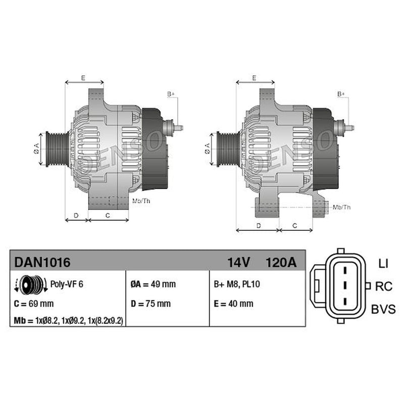 Denso Car Alternator 12V DAN1016
