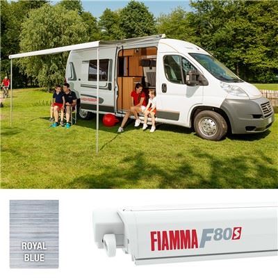 Fiamma F80S 370 Awning Polar White Case Royal Blue Fabric Motorhome Caravan Van Fiamma  - Dynamic Drive
