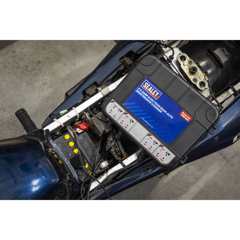 Sealey Four Bank 6/12V 8A (4 x 2A) Auto Maintenance Charger MBC420 Sealey - Dynamic Drive