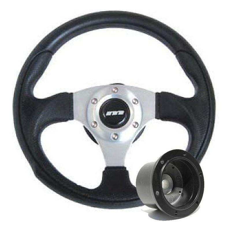 320mm Black Leather Steering Wheel + Boss fits Fiat Cinquecento 1993> Mountney Classic  - Dynamic Drive