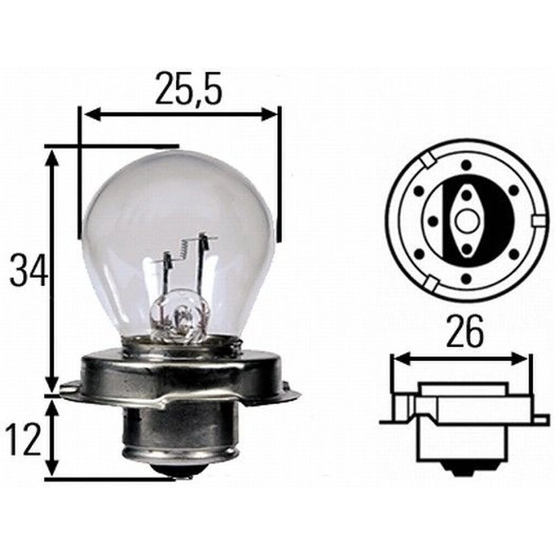 Hella Headlight Bulb S3 P26s 6V 15W