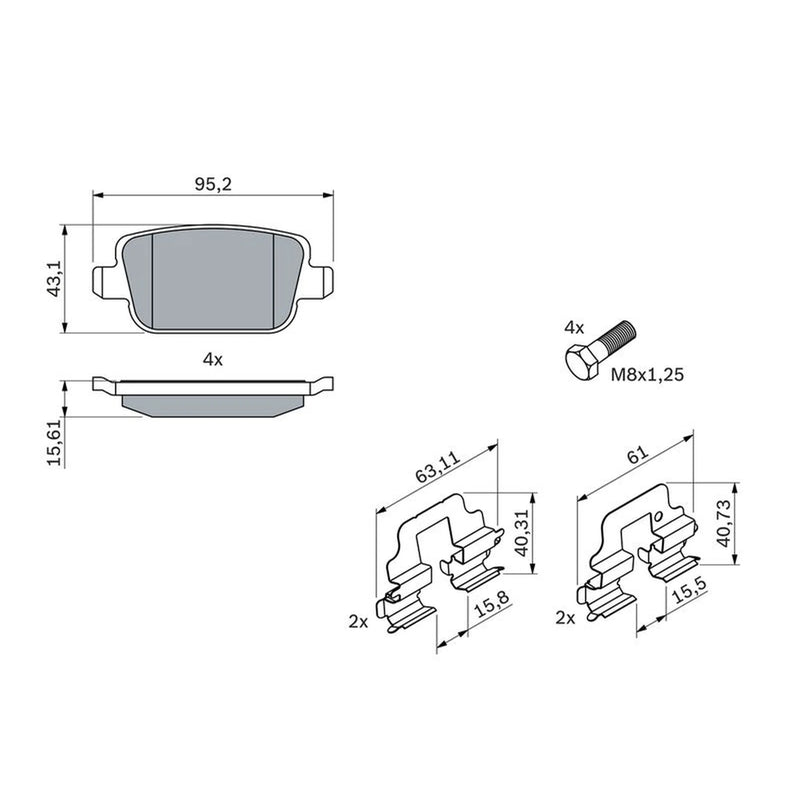 Bosch Front & Rear Pads fits Ford Kuga I 2008-2012 2.0 2.5