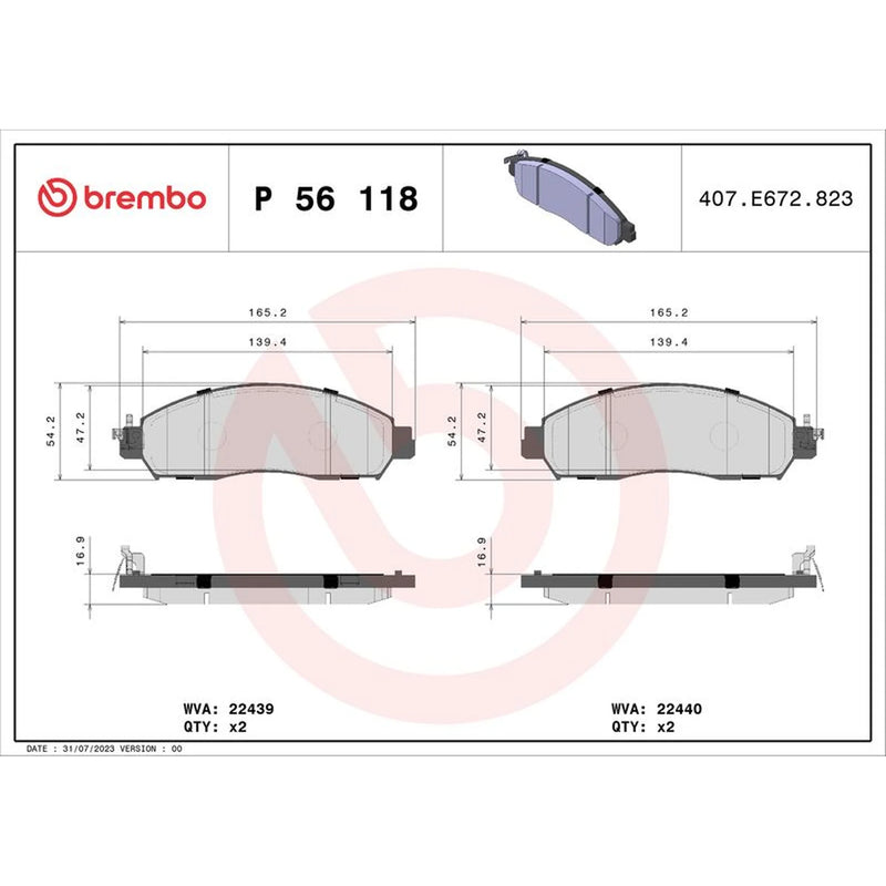 Brembo 4 x Front Brake Pad Set fits Nissan Navara NP300 Pickup 2015 on 2.3