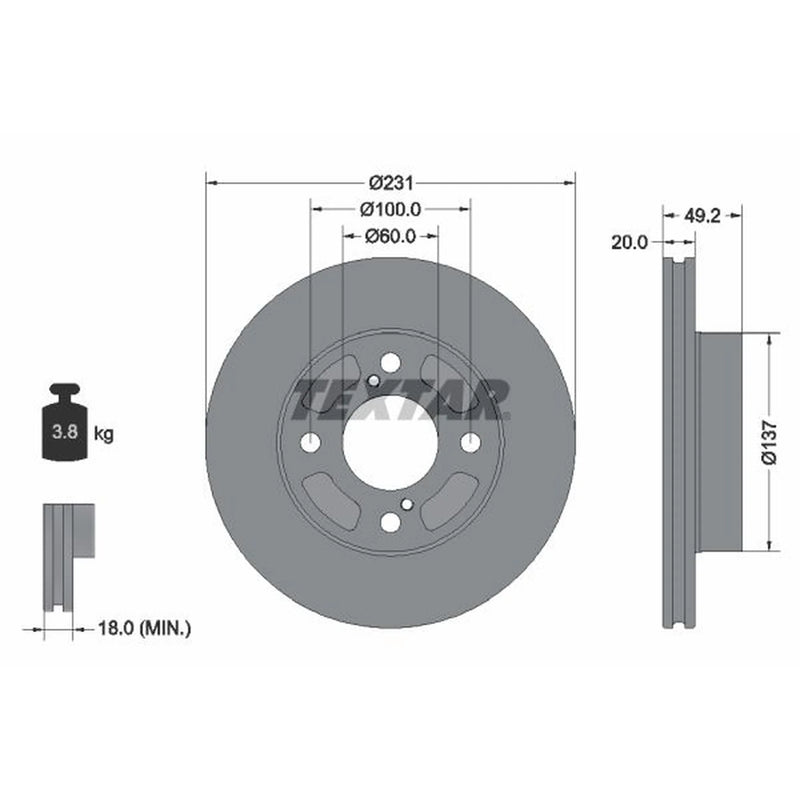 Textar 2 x Vented Front Brake Discs 92314003