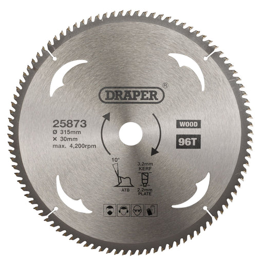 Draper TCT Circular Saw Blade for Wood, 315 x 30mm, 96T 25873 Draper - Dynamic Drive