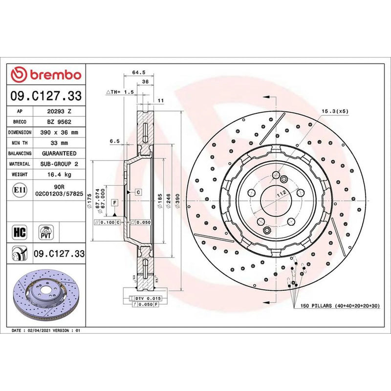 Brembo Front Aluminium Brake Disc Hub & Rear Aluminiu fits Mercedes-Benz S-Class