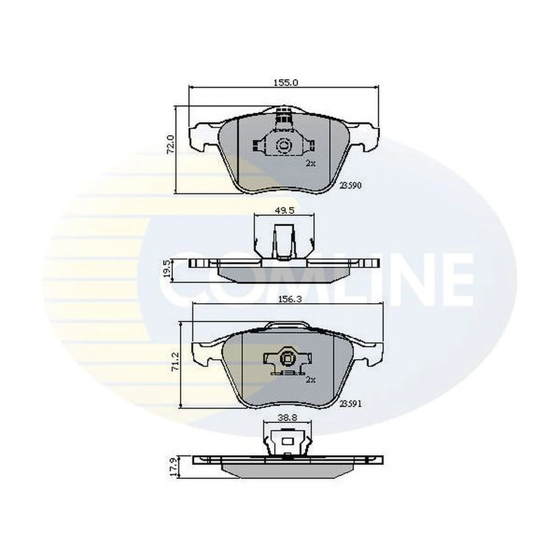 Comline 4 x Front Brake Pad Set fits Volvo S60 I 2000-2010 2.0 2.4 2.5