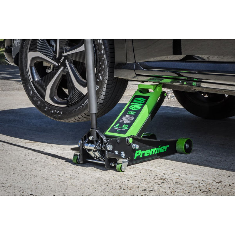 Sealey Premier Premier Low Profile Trolley Jack with Rocket Lift 4 Tonne - Green Sealey Premier - Dynamic Drive