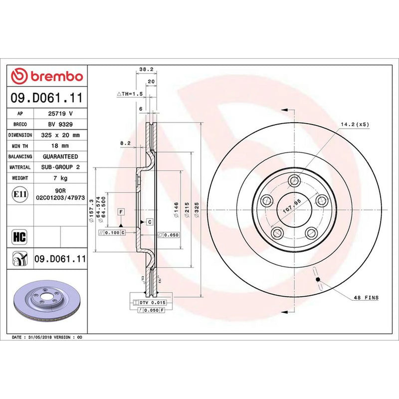Brembo 2 x Rear Brake Discs 09.D061.11-x2