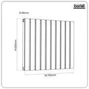Baridi Horizontal Radiator DH340 600x700mm Anthracite