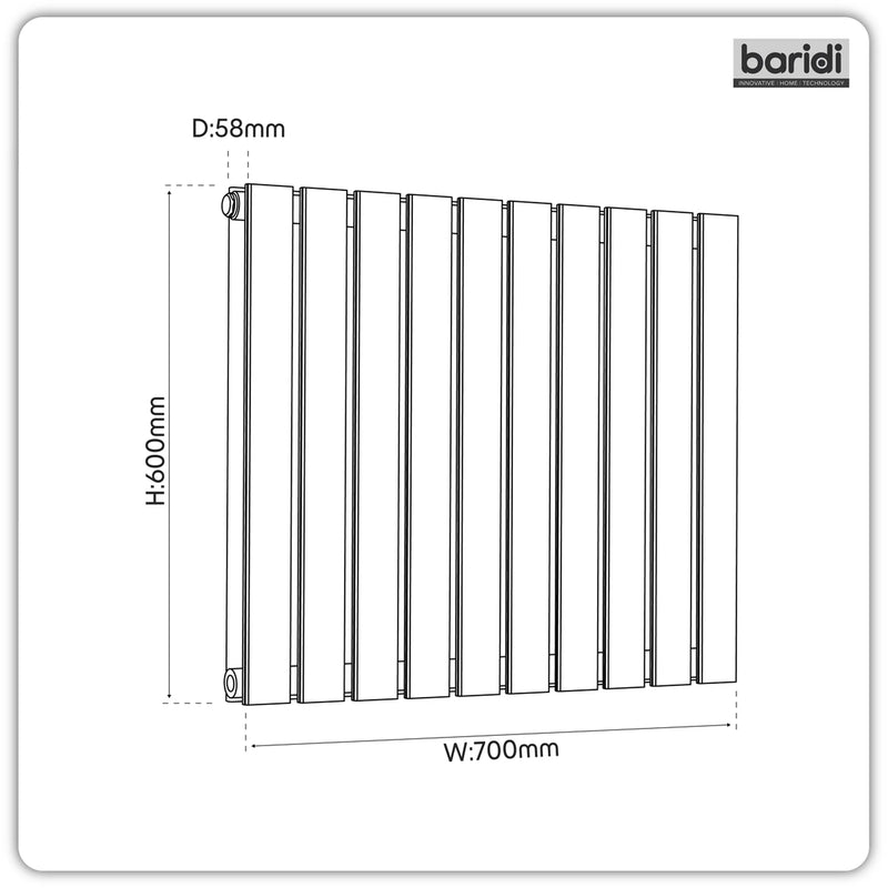 Baridi Horizontal Radiator DH340 600x700mm Anthracite