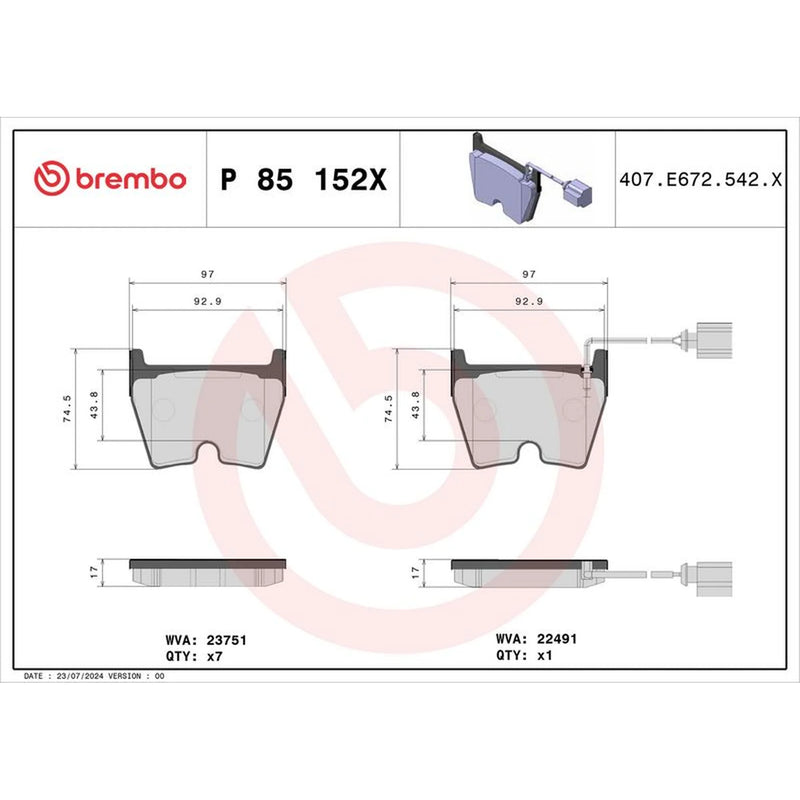 Brembo 8 x Front Brake Pad Set fits Audi A3 2015-2022