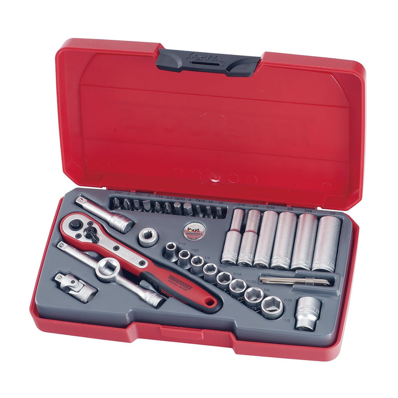 Teng Tools 1/4" Socket Set 6 pt AF 35 Pieces Teng Tools - Dynamic Drive