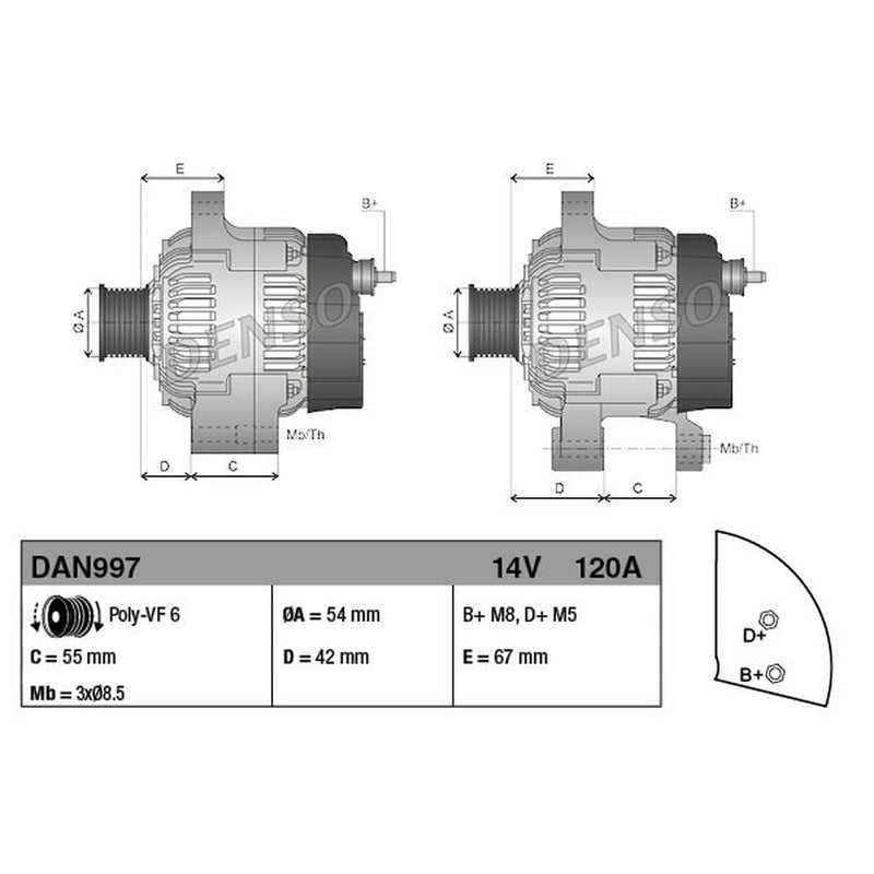 Denso Car Alternator 12V fits Alfa Romeo Mito 2009-2018 1.3