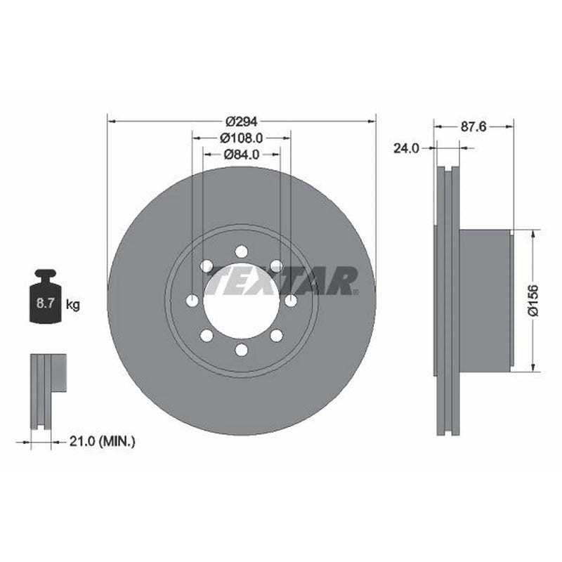 Textar 2 x Vented Rear Brake Discs 92171700-x2