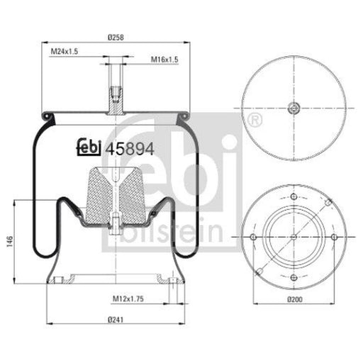 Febi Air Suspension Bellow 241mm steered trailing axle 45894