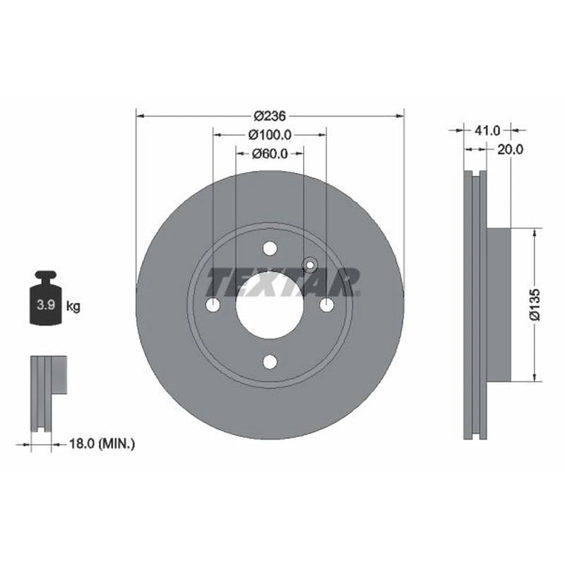 Textar 2 x Vented Front Brake Discs 92278703-x2