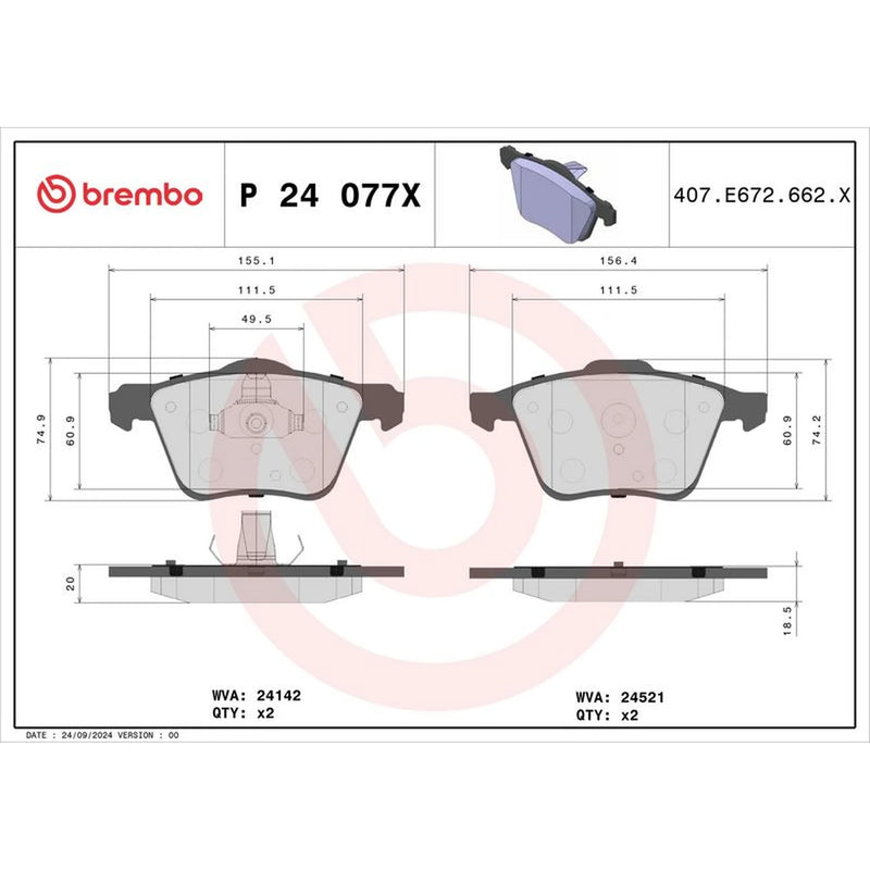 Brembo 4 x Front Brake Pad Set fits Ford Galaxy 2010-2015 2.0