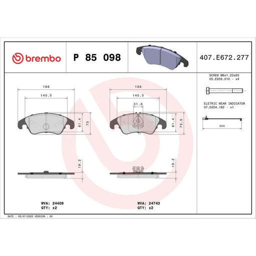 Brembo 4 x Front Brake Pad Set fits Audi A4 Allroad B8 2009-2016 2.0 3.0