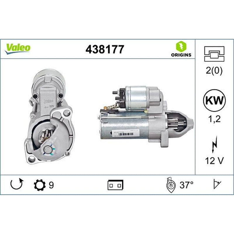 Valeo Starter Motor 12V 1.2kW 9 Teeth 438177