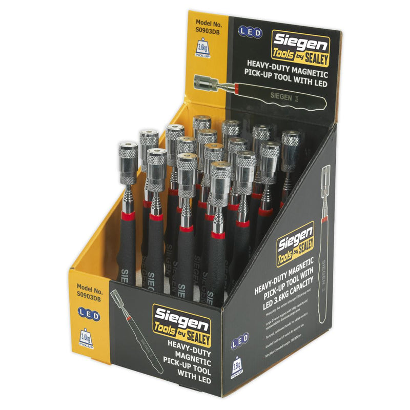 Seigen by Sealey HD Mag Pick-Up Tool with LED 3.6kg Cap Display Box of 16 Seigen by Sealey  - Dynamic Drive