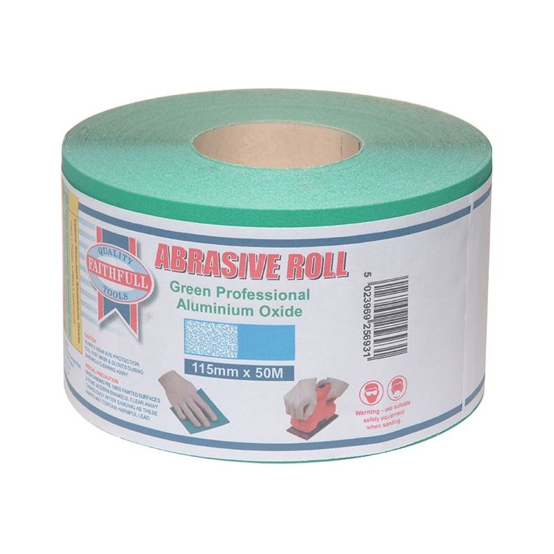 Faithfull Aluminium Oxide Sanding Paper Roll Green 115mm x 50m 80G Faithfull - Dynamic Drive