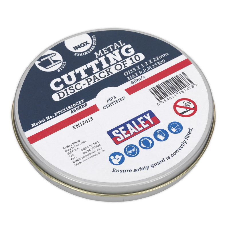 Sealey Cutting Disc115 x 1.2mm22mm Bore Pack of 10 PTC11510CET Sealey - Dynamic Drive
