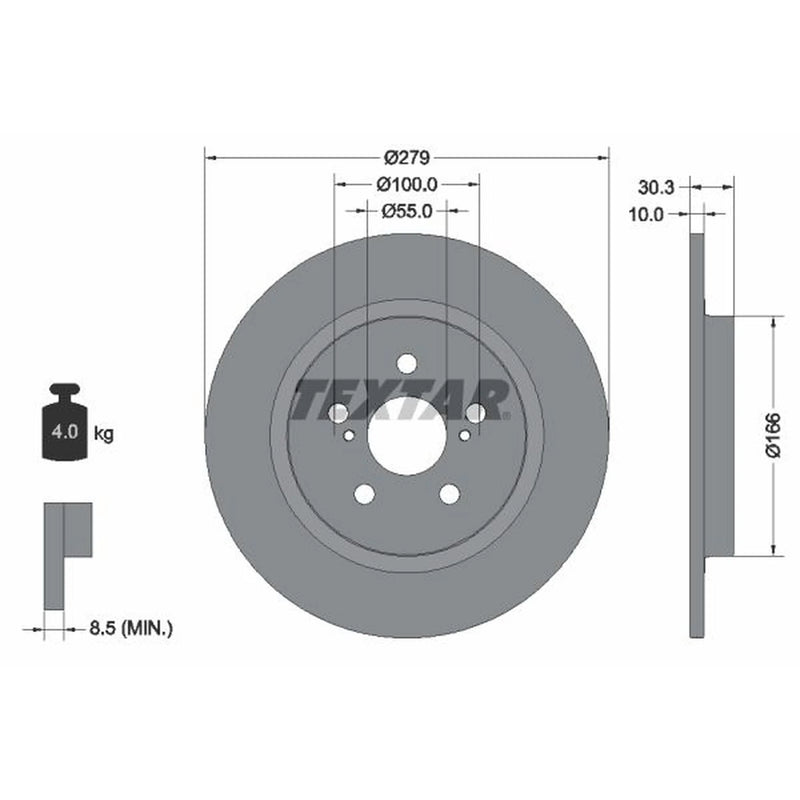 Textar 2 x Solid Rear Brake Discs 92228303-x2