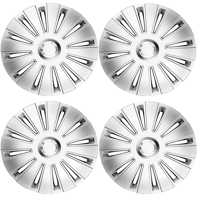15" 4 x Alloy Look Grey & Silver Multi-Spoke Wheel Trims Hub Caps Covers Simply  - Dynamic Drive
