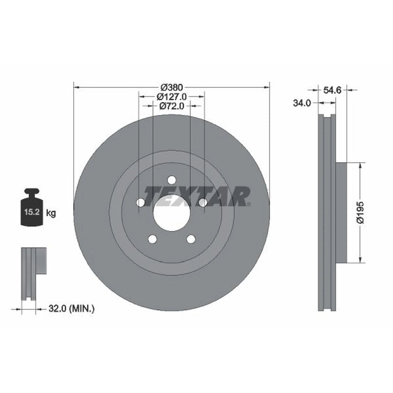 Textar 2 x Vented Front Brake Discs 92281905-x2