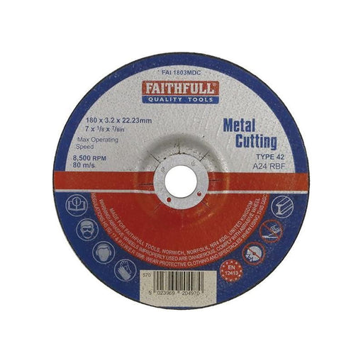 Faithfull Depressed Centre Metal Cutting Disc 180 x 3.2 x 22.23mm Faithfull - Dynamic Drive