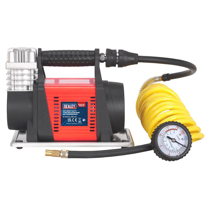 Sealey Tyre Inflator/Mini Air Compressor 12V Heavy-Duty MAC05 Sealey - Dynamic Drive