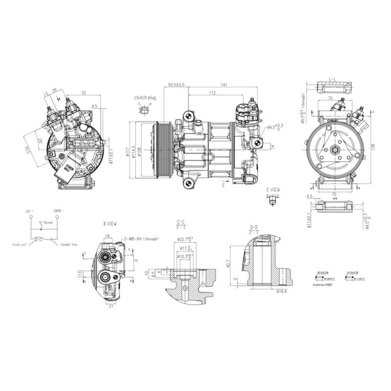Hella Air Conditioning Compressor fits Ford C-Max II 2012-2019 1.0
