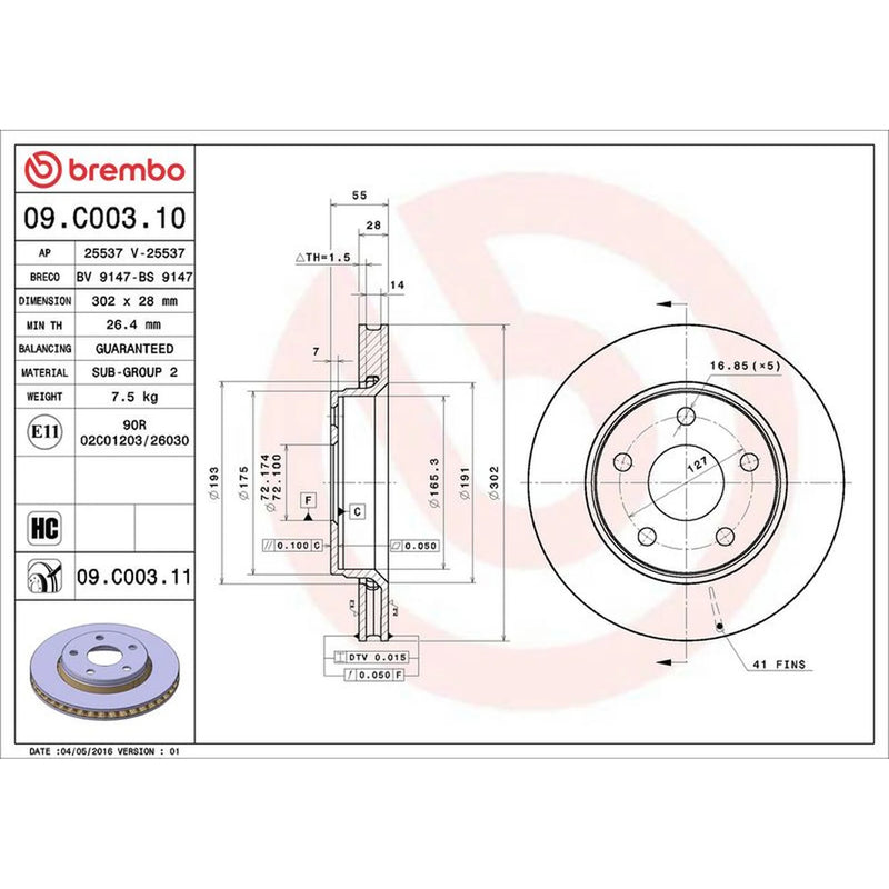 Brembo 2 x Brake Discs fits Jeep Wrangler III 2007-2011 2.8 3.6 3.8