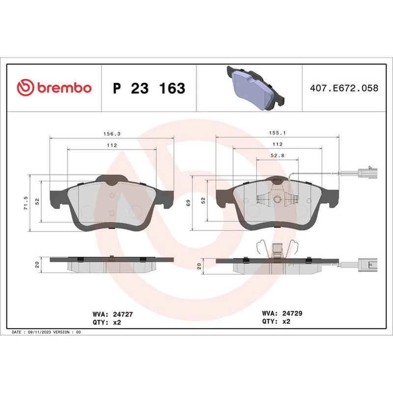 Brembo 4 x Front Brake Pad Set fits Chrysler Delta 2011 on 2.0