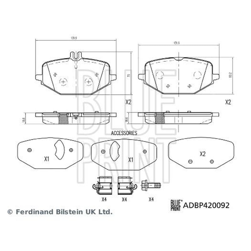 Blue Print Rear Brake Pad Set fits Mercedes-Benz G-Class 2018-2022
