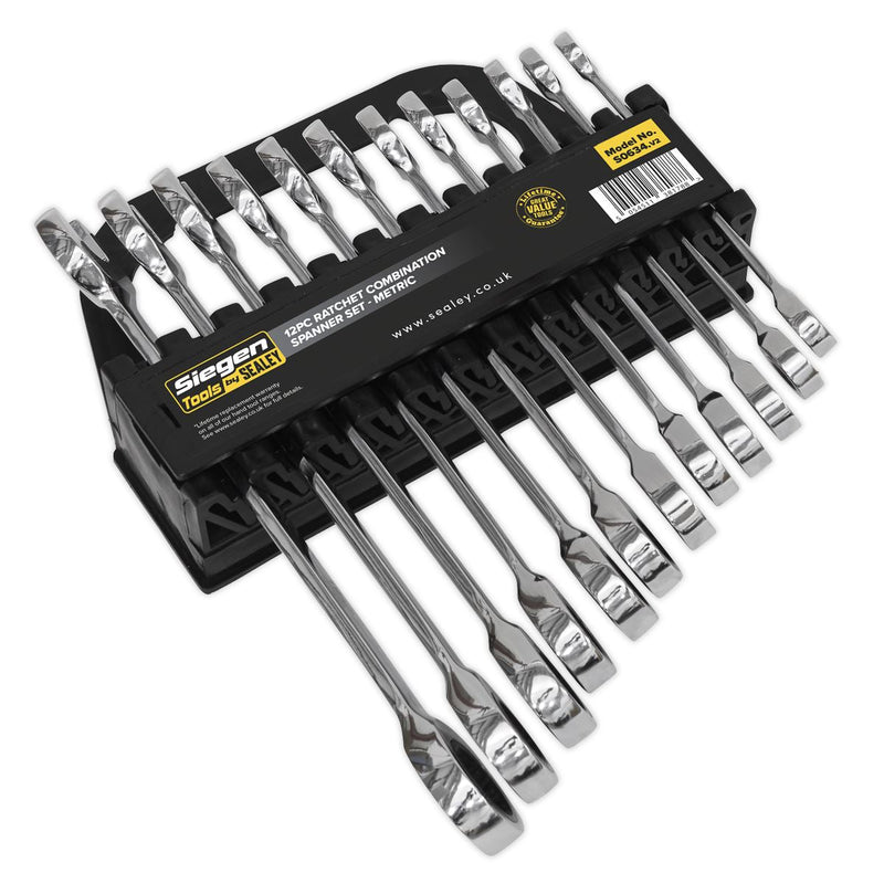Sealey Ratchet Combination Spanner Set 12pc Metric S0634 Siegen by Sealey - Dynamic Drive