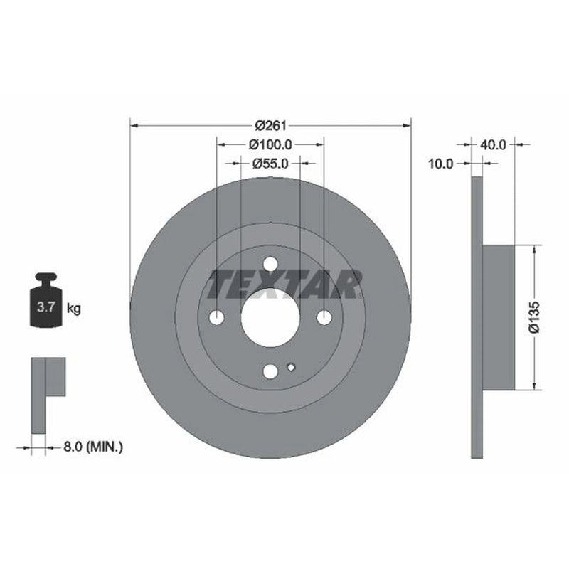 Textar 2 x Solid Brake Discs 92130200
