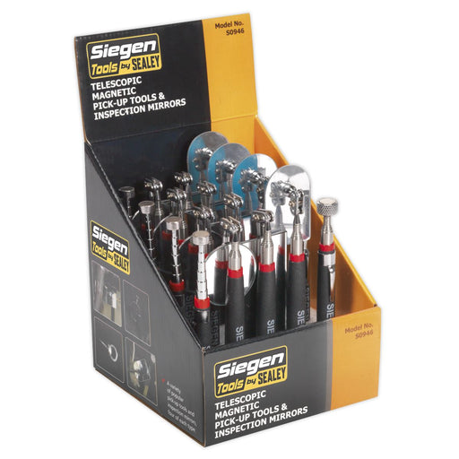Sealey Telescopic Magnetic Pick-Up Tools & Inspection Mirrors Display Box of 20 Siegen by Sealey - Dynamic Drive