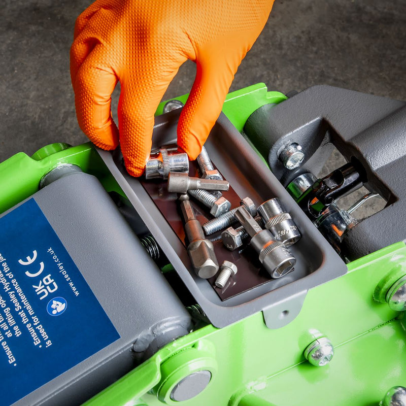 Sealey Low Profile Trolley Jack with Rocket Lift 3 Tonne - Green 3000LEHV Sealey - Dynamic Drive