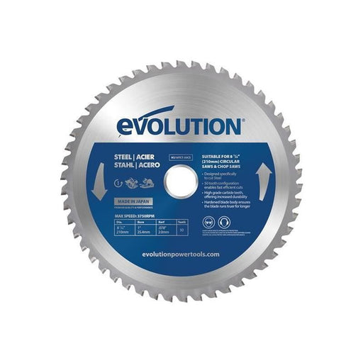 Evolution Mild Steel Cutting Circular Saw Blade 210 x 25.4mm x 50T Evolution - Dynamic Drive