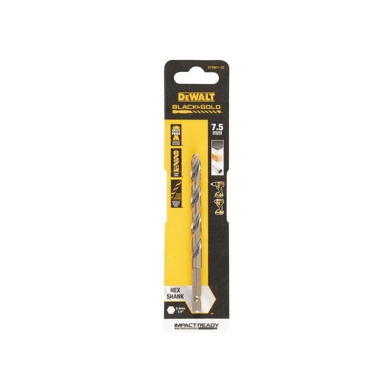Dewalt Power Tools BLACK&GOLD Hex HSS-G Drill Bit 7.5mm DeWALT Power Tools - Dynamic Drive