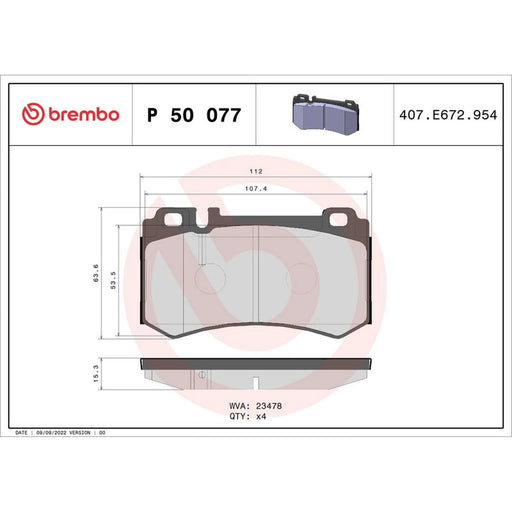 Brembo 4 x Rear Brake Pad Set fits Mercedes-Benz Clk 2006-2009 209.377 209.477