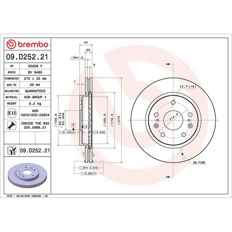 Brembo 2 x Internally Vented Brake Discs fits Suzuki Swift III 2010-2017 1.2 1.6
