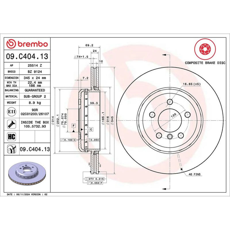 Brembo Front Aluminium Brake Disc Hub & Rear Aluminium Brake Disc Hub fits BMW 5