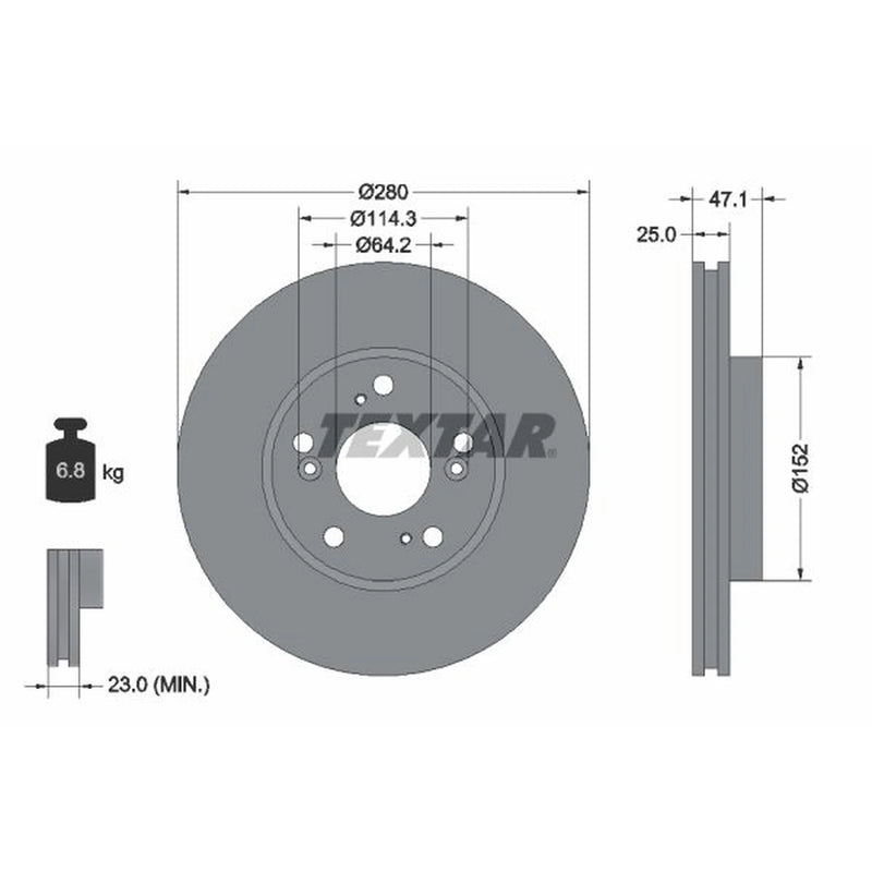 Textar 2 x Vented Front Brake Discs 92146603