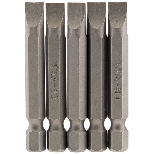 Draper Plain Slot Insert Bit, 6.5mm, 1/4" Hex, 50mm Long (Pack of 5) 64276 Draper - Dynamic Drive