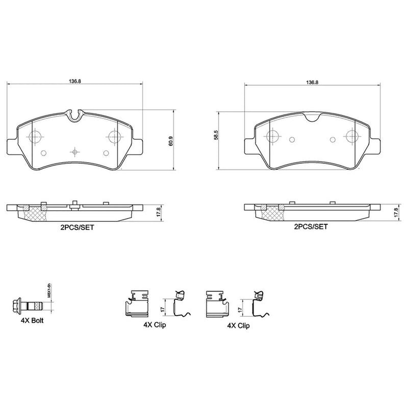 Brembo Rear Brake Solid Discs & Pads fits Ford Transit V363 Bus 2016-2024 2.0